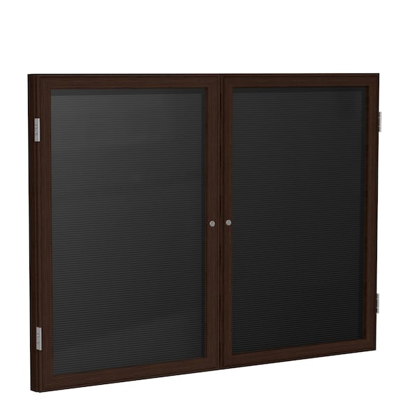 Ghent Enclosed Letter Board, 2 Door, Flannel, Walnut Frame, 3 ft H x 5 ft W, Black PN23660B-BK - main